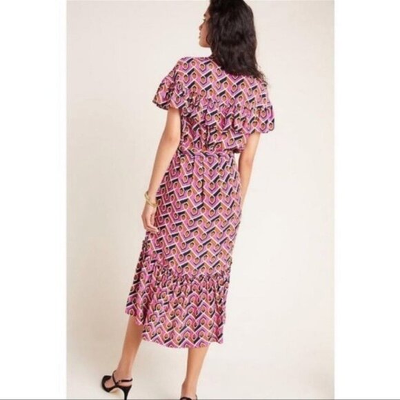 Anthropologie Corey Lynn Calter Annabel Pink Ruffle Shirt Dress Maxi Small - Picture 4 of 15